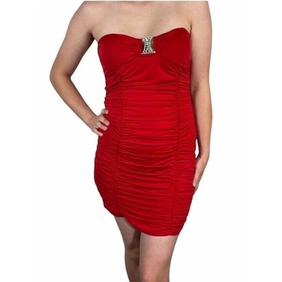 Body‎ Central Women's Red Strapless Ruched Bodycon Evening Party Dress Size M - Picture 1 of 13